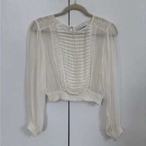 Urban Outfitters Cream Sheer Blouse with Lace Details